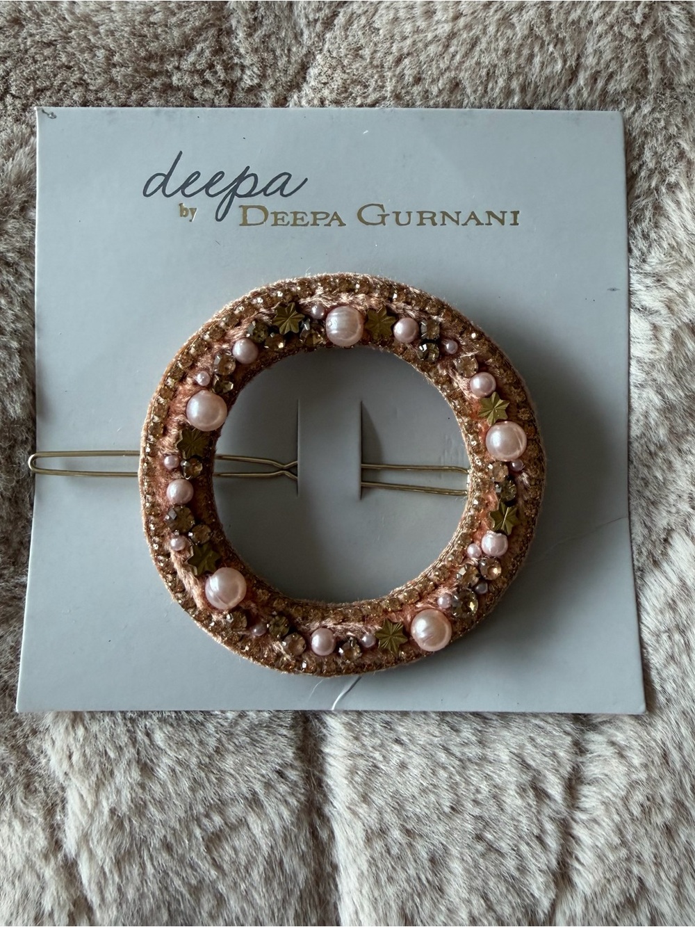 Deepa gurnani Embellished Pink Pearl Circle Hair clip
